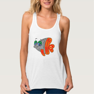 cartoon funny fish orange grey tank top
