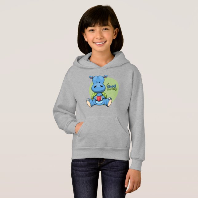 Cartoon Hippo | Crianças Pullover Hoodie (Frente Completa)