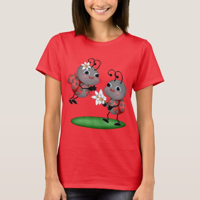 Cartoon ladybug mulheres divertem camiseta de inse (Frente)
