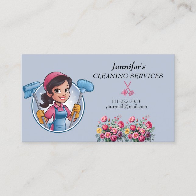 Cartoon Maid House Clearing Services Cartão de vis (Frente)