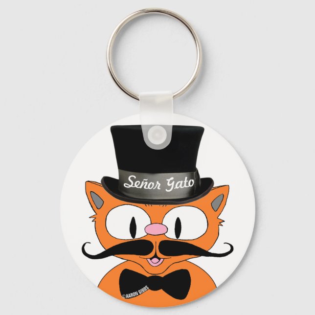 Cartoon Mustache Chaveiro Gato Senor (Frente)