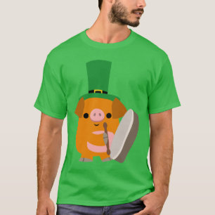 Cartoon Pig tocando Bodhran :) St Patty T-shirt