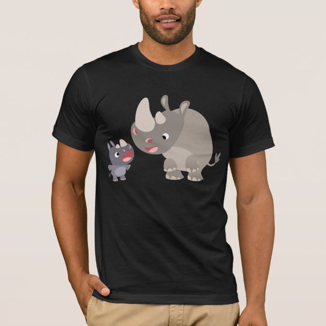 Cartoon Rino Baby e Big Rhino T-Shirt (Frente)