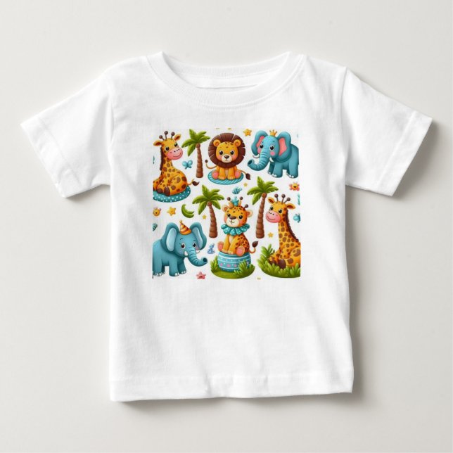 Cartoon Safari Animal Baby T-shirt (Frente)