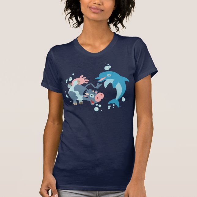 Cartoon Seacow e Dolphin Women T-shirt (Frente)