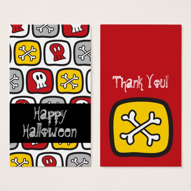 Cartoon Skulls & Bones Halloween - Marca de Favor  (Frente & Verso)
