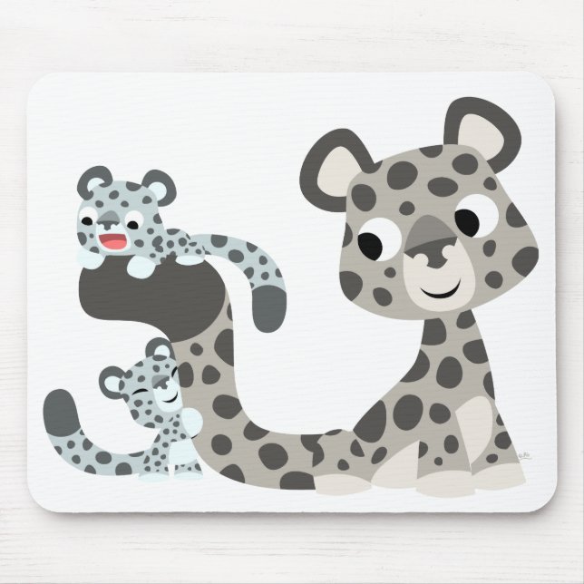Cartoon Snow Leopardo e Cubs Mousepad (Frente)
