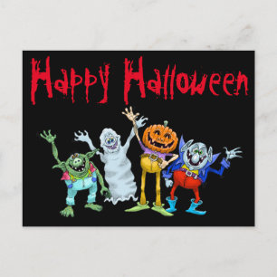 Cartoons de Halloween acenando, cartão postal.
