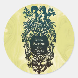 Cartouche de Libris & etiqueta ex dos querubins