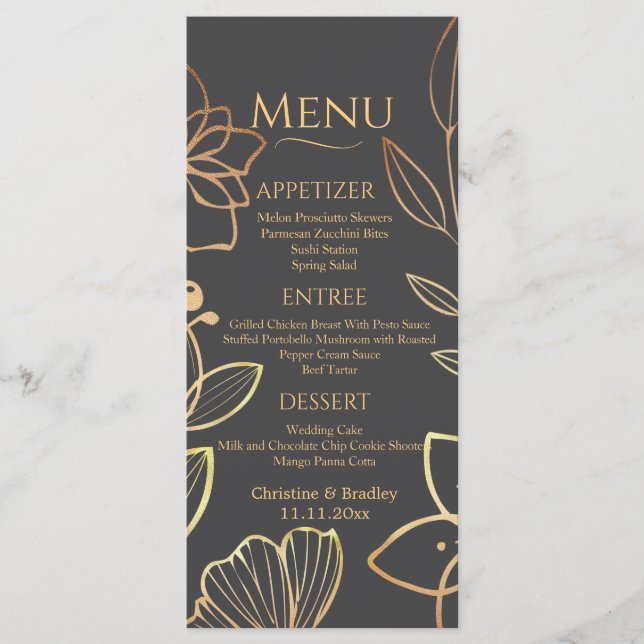 Carvões e Dourado Menu Casamento (Frente)