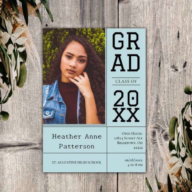 Casa Aberta de Graduação de Fotos | Convite à apre (Teal Photo Graduation Open House Invitation)