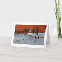 Casa acolhedor no cartão de nota nevado da