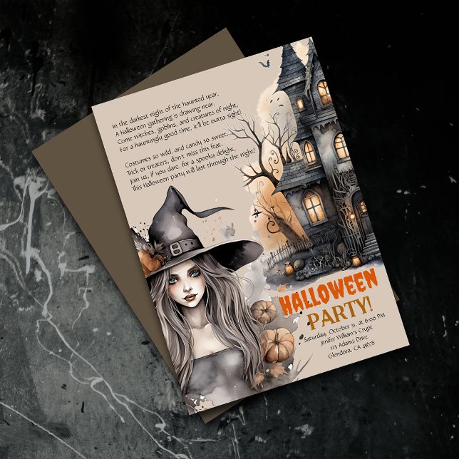 Casa Assombrada | Convite para Poema de Bruxas de  (Elevate your upcoming event with uniquely designed Halloween invitations featuring a spooky poem!)