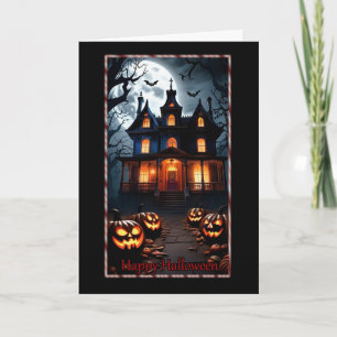 Casa Assombrada e Cartão de Halloween de Pumpkins