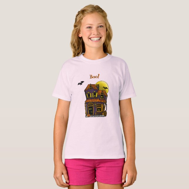 Casa Assombrada e Fantasmas Infantis T-Shirt (Frente Completa)