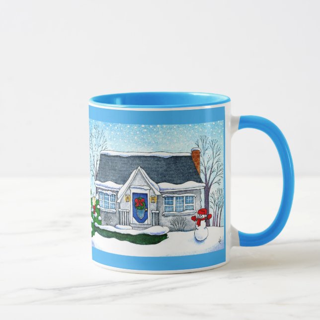 Casa bonito do Natal com caneca do boneco de neve (Direita)