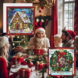 Casa de Biscoito de Natal Vidro Pintado Falso