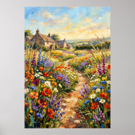 Casa de Campo com Flores Silvestres Poster de Pais