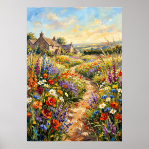 Casa de Campo com Flores Silvestres Poster de Pais