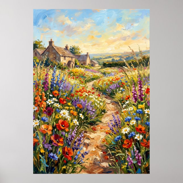 Casa de Campo com Flores Silvestres Poster de Pais (Frente)