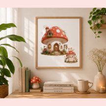 Casa de Cogumelo Fofa Arte de Parede Poster | Co W