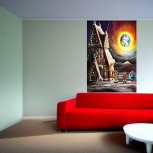 Casa de pão-de-gengibre na Lua AI Art Poster