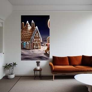 Casa de pão-de-gengibre na lua AI Art Poster