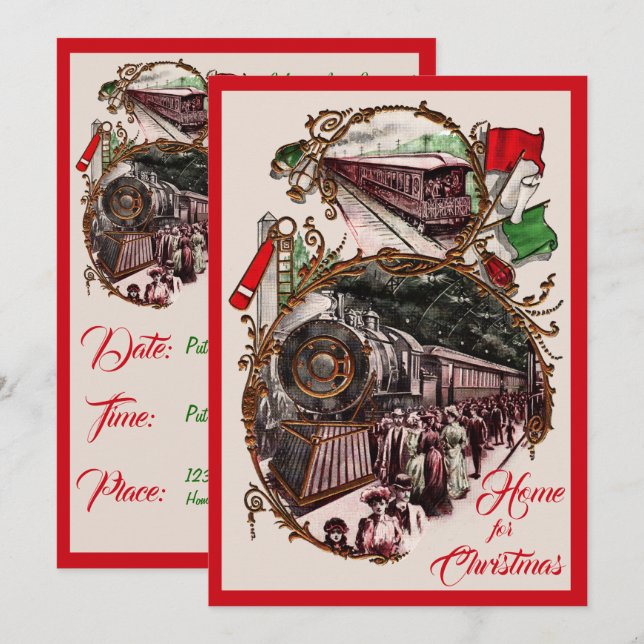 Casa dos anos 1900 para Convite de festas de trem  (Frente/Verso)