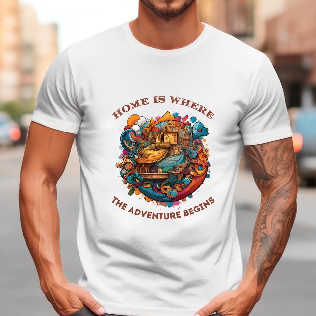 Casa é onde a aventura começa a camiseta masculina (Criador carregado)