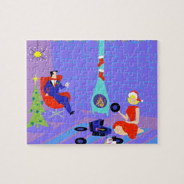 Casa retro para o quebra-cabeça do Natal dos (Horizontal)