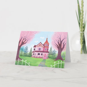 Casa Vitoriana Rosa e Cartão de Vazio de Flor de C
