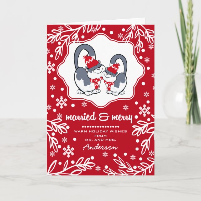 Casado e Feliz. Cartões de Natal Engraçados (Frente)