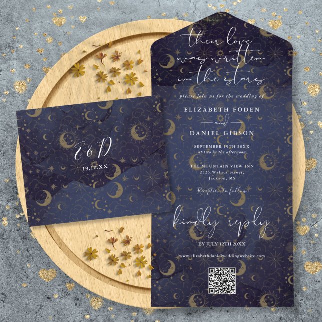 Casados nas Estrelas Código QR Celestial Casamento (Written In The Stars Celestial QR Code Wedding All In One Invitation)