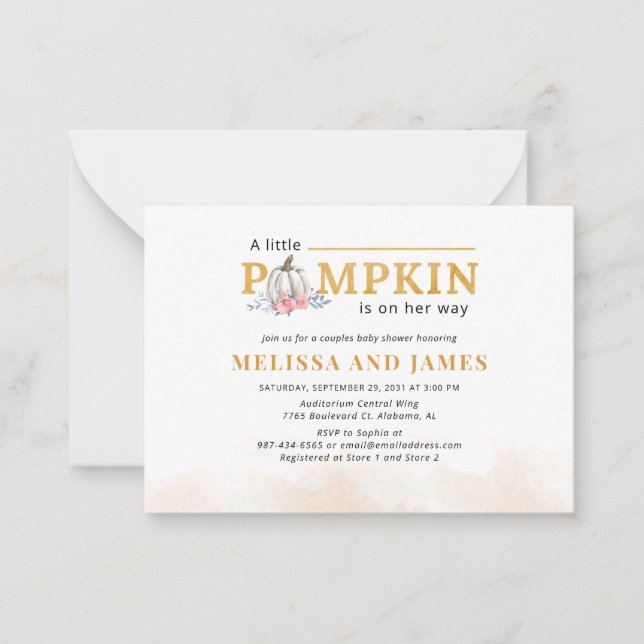 Casais de abóbora Chá de fraldas Rosa Convite Flor (Frente)