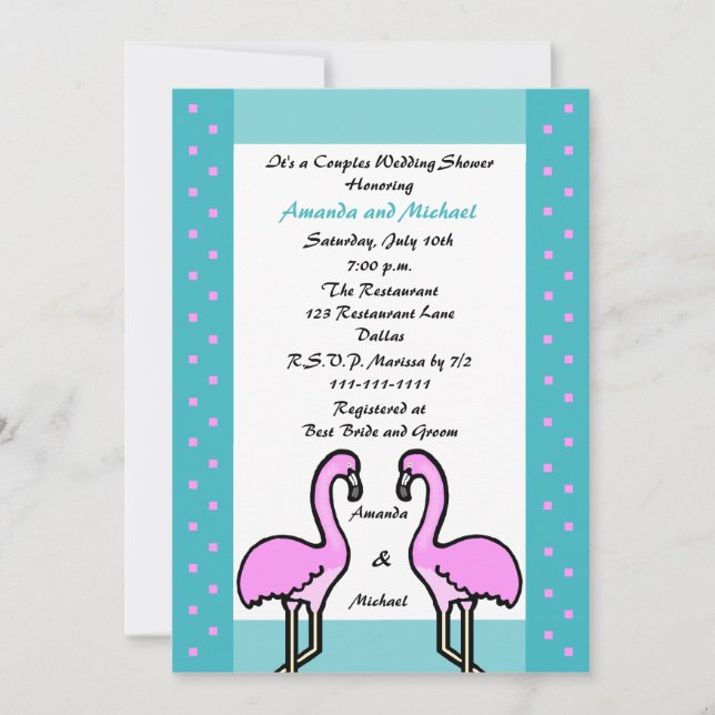 Casais Flamingo Chás Convites de Casamento (Frente)