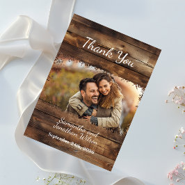 Casais Rustic Wood Fotografia Cartões de agradecim
