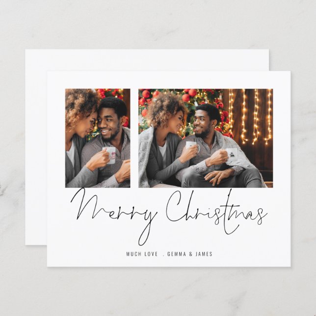 Casal 2 Fotografias Script Merry Christmas Card (Frente/Verso)