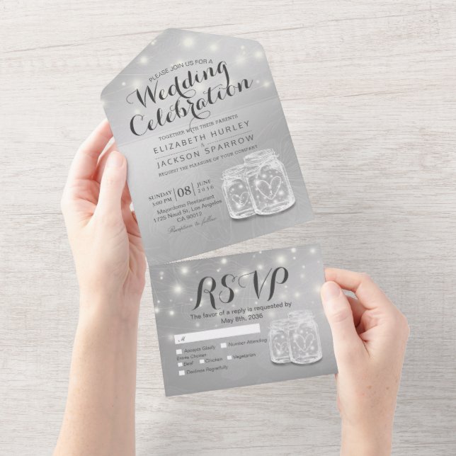 Casal Chic Mason Jar Lavanda Silver Casamento RSVP (Tearaway)