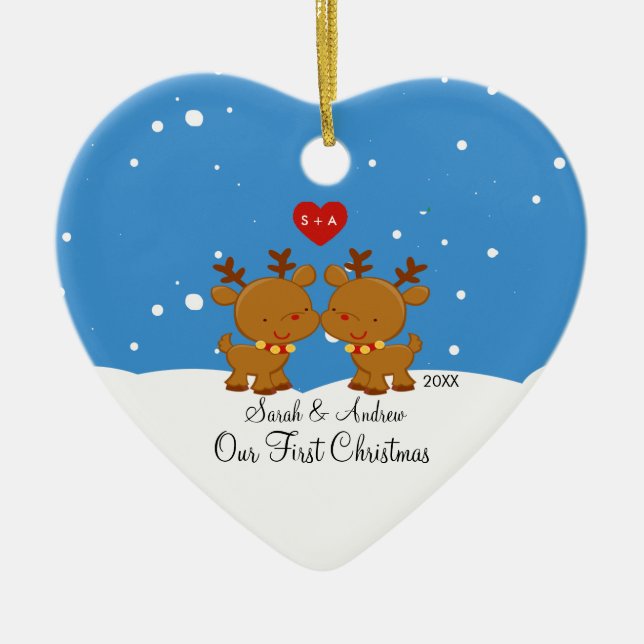 Casal da rena nossos primeiros enfeites de natal (Frente)