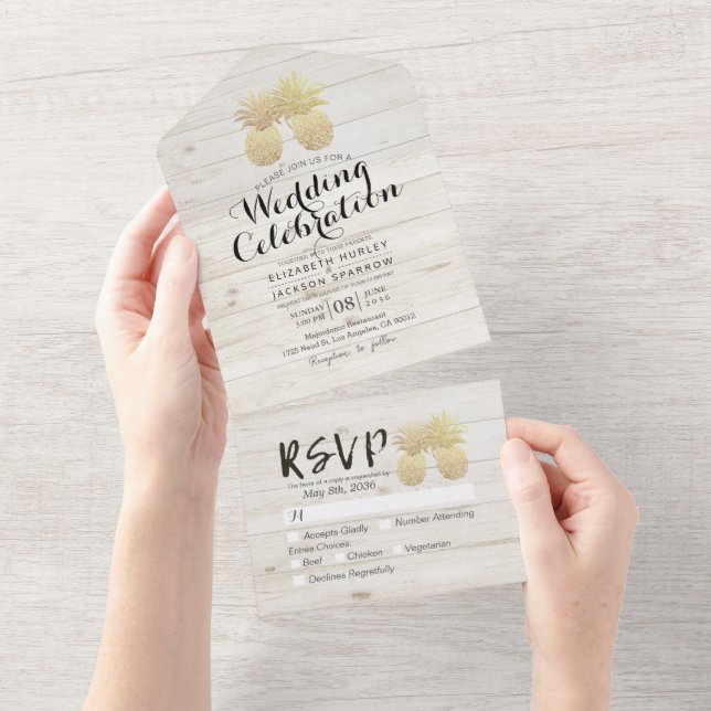 Casal de Abacaxi Dourado de Chic RSVP de Casamento (Aba destacável)