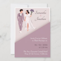 Casal de Cartoon no Convite para Casamento Moderno