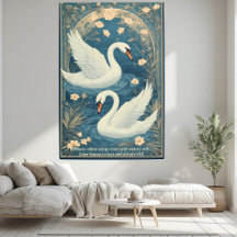 Casal de Cisnes Art Nouveau Lago Azul Citação Româ