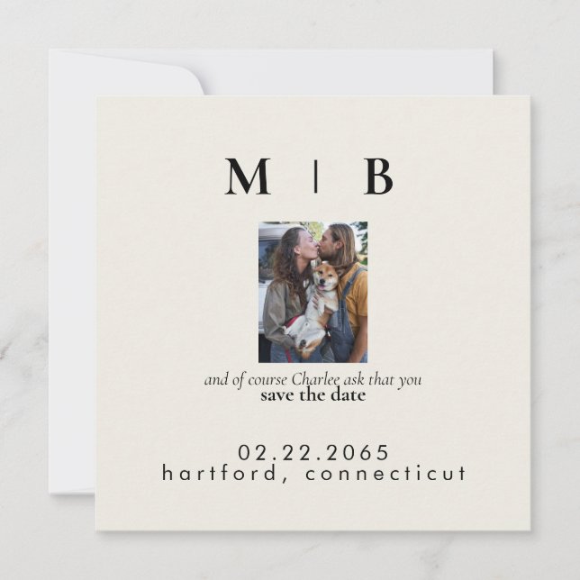 Casal de Creme com Anúncio de Casamento de Foto Pe (Frente)