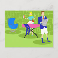 Casal de desenho retroativo no cartão postal domés