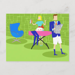 Casal de desenho retroativo no cartão postal domés