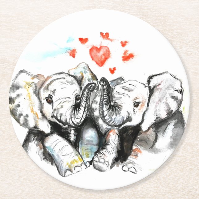Casal de Elefantes Porta-Copos de Papel - Amor - A (Frente)