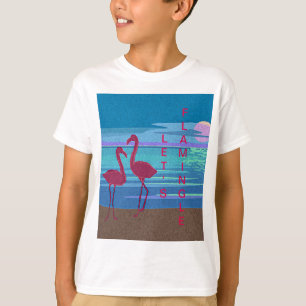 Casal de Flamingo rosa na camiseta do Sunset Kid