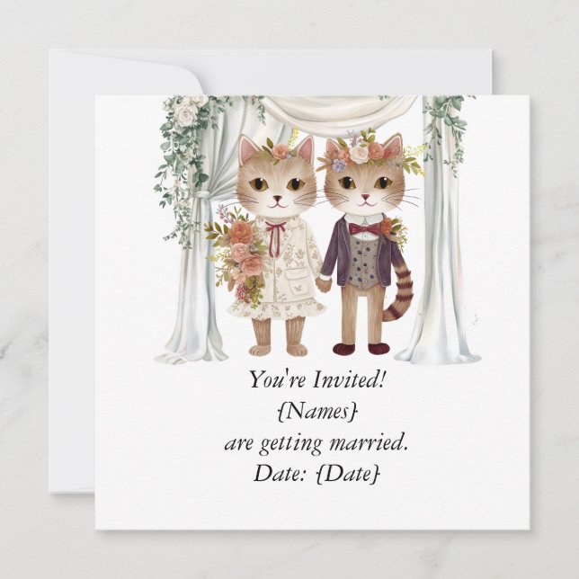 Casal de Gato para Casamento Salvar a Data Convite (Frente)