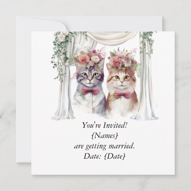 Casal de Gato para Casamento Salvar a Data Convite (Frente)