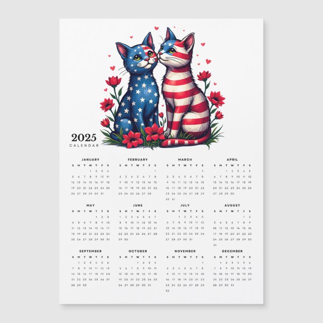 Casal de Gato Patriótico no Amor 2025 Calendário d (Frente)